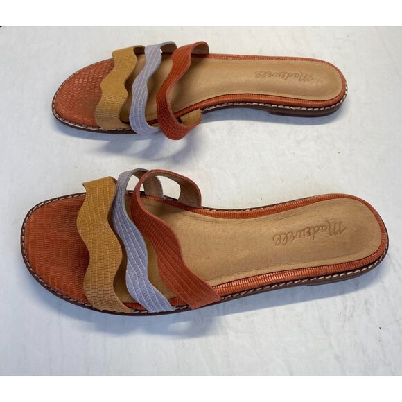 Madewell Slide Flat Sandal Embossed Leather Triple Straps Size 7.5,Comfort - Picture 8 of 12